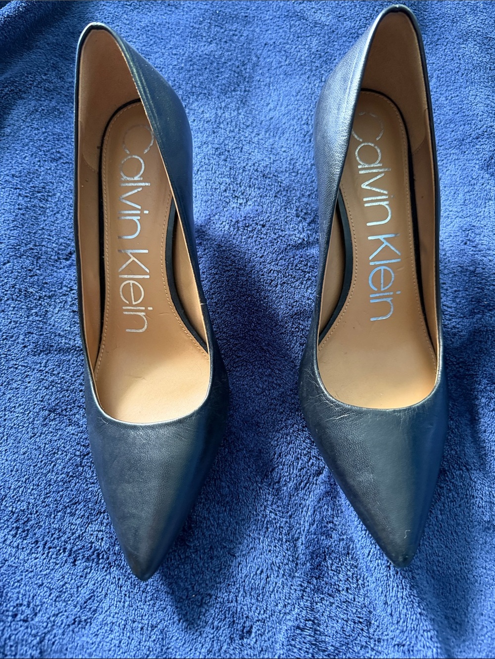 Calvin Klein Women's Black Pointed-Toe Leather Pumps